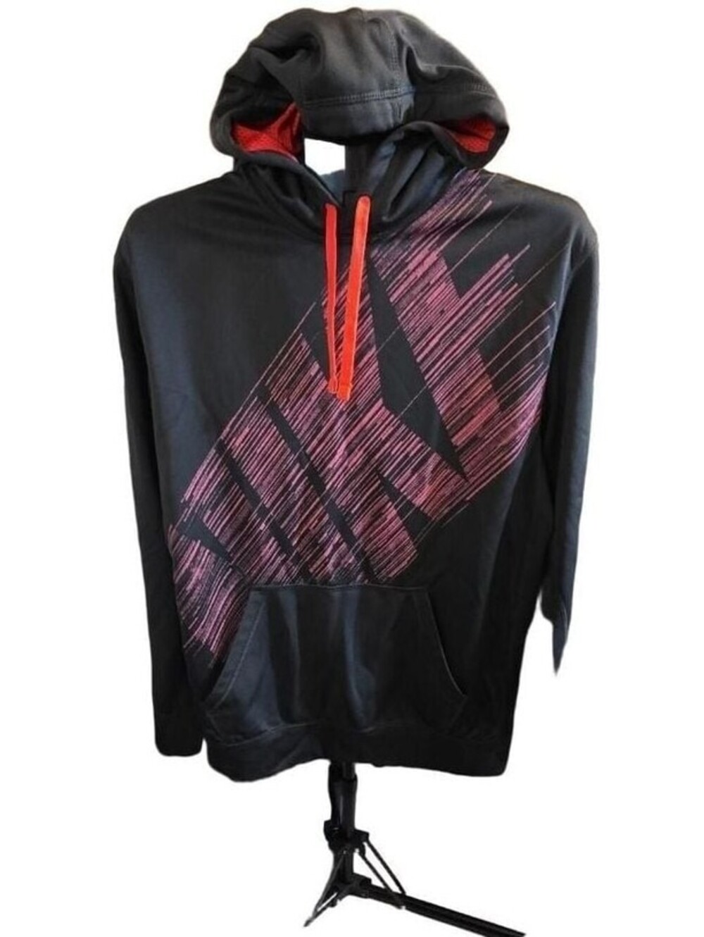 Nike Therma-Fit Black Pullover Hoodie Sweatshirt with Pink Graphic and Orange Me